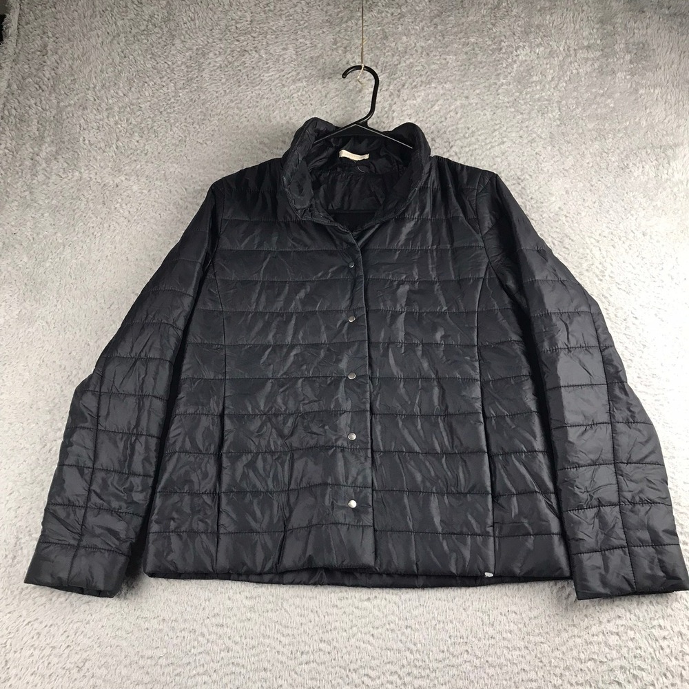 Eileen Fisher Puffer Jacket Women XS Black Quilted Eco Down Insulated Coat *Flaw